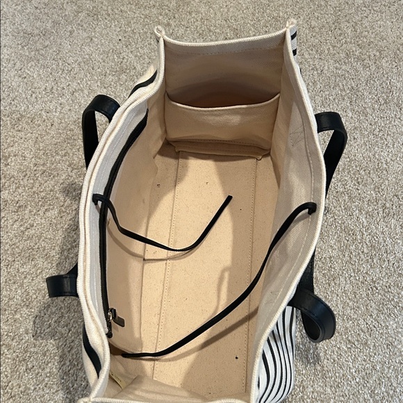 Kate Spade by the pool Black and Cream Striped Tote with jeweled pineapple - Picture 4 of 4